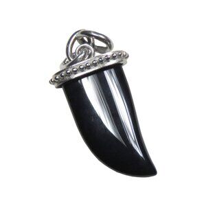 Inox Men's Polished Stainless Steel Black Italian Horn Pendant with Chain Attach